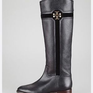 Tory Burch knee high black horse riding leather boots
